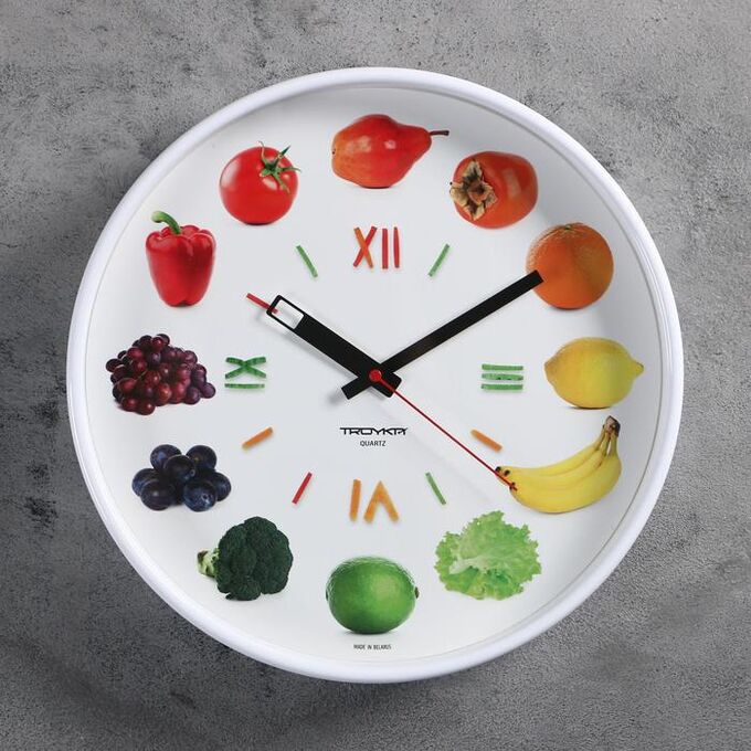 Часы настенные круглые &quot;Овощи и фрукты&quot;, белый обод, 30х30 см , микс
