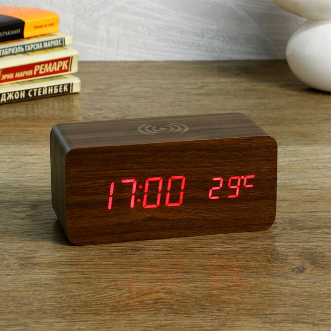 Часы электронные &quot;Вайс&quot; с будильником, термометром, зарядкой для телефона 15х7х7 см