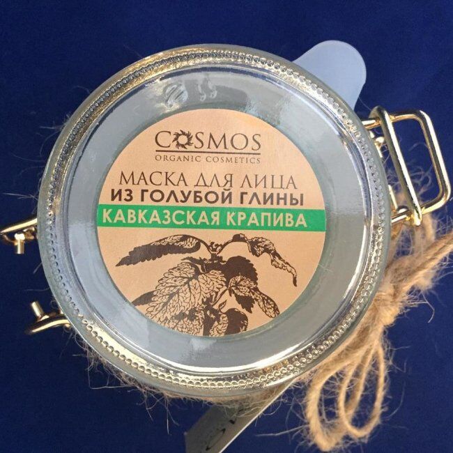 Маска для лица из голубой глины «Кавказская крапива» COSMOS 250 мл