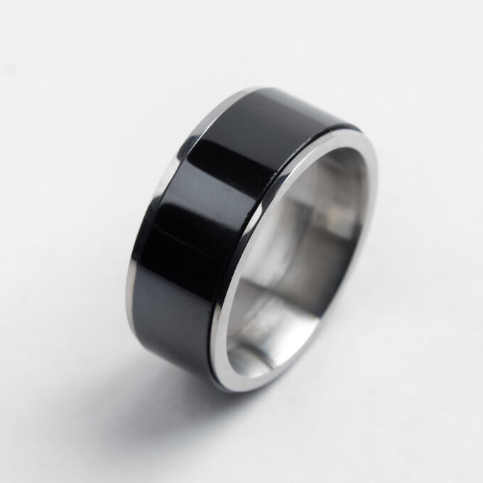 Кольцо керамика &quot;Вайд&quot;, 1см, цвет чёрный в серебре, 18 размер