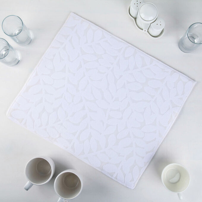 Коврик для сушки посуды Доляна «Папоротник», 38x50 см, микрофибра, цвет белый