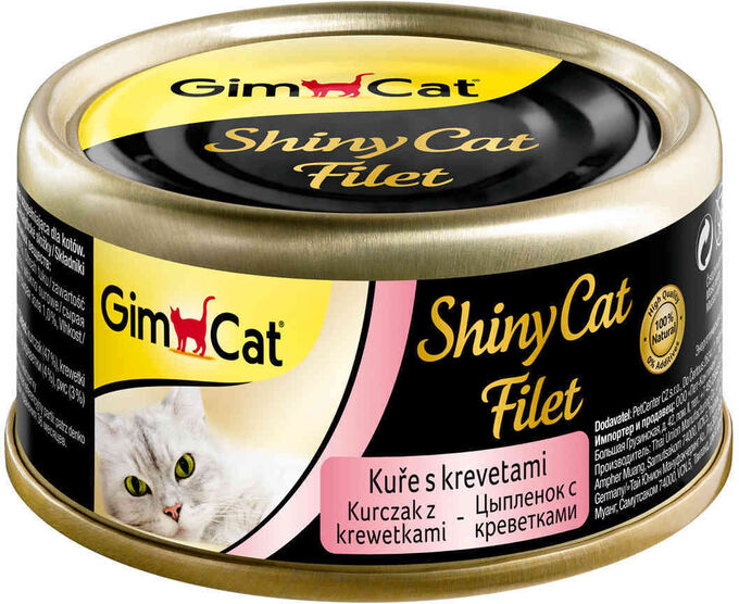 GIMBORN GimCat ShinyCat Filet консервы для кошек из цыпленка с креветками 70 г