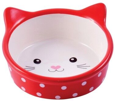 KeramikArt КерамикАрт миска керамическая для кошек 250 мл Мордочка кошки красная в горошек СКИДКА 40%