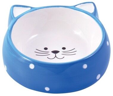 KeramikArt КерамикАрт миска керамическая для кошек 250 мл Мордочка кошки голубая