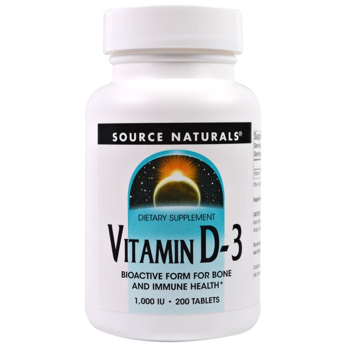 Source Naturals, Витамин D3, 1000 МЕ, 200 таблеток