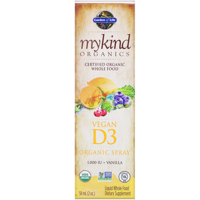 Garden of Life, MyKind Organics, веганский органический спрей с витамином D3, с ароматом ванили, 1000 МЕ, 58 мл (2 унции)