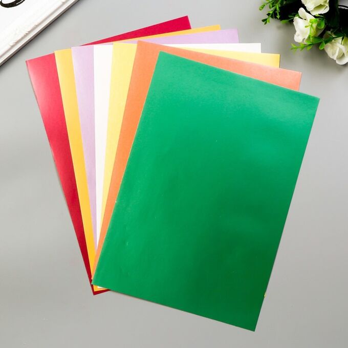 Цветная бумага самоклеящаяся А4 &quot;Перламутровые краски&quot;, 8 листов, 8 цветов, мелованная, в папке, 190 г/м2