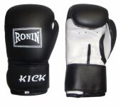 YB-739С Перчатки Ronin Kick 12унц черные снаружи, белые внутри, материал Flex (спец. искусств.кожа для единоборств). Пакистан