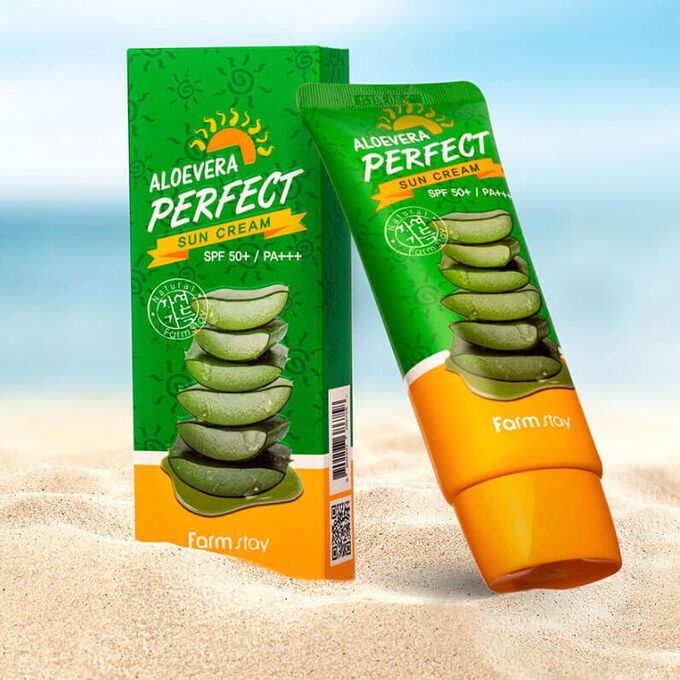 Солнцезащитный Крем с Экстрактом Алоэ Farm Stay Aloe Vera Perfect Sun Cream SPF50+/PA+++