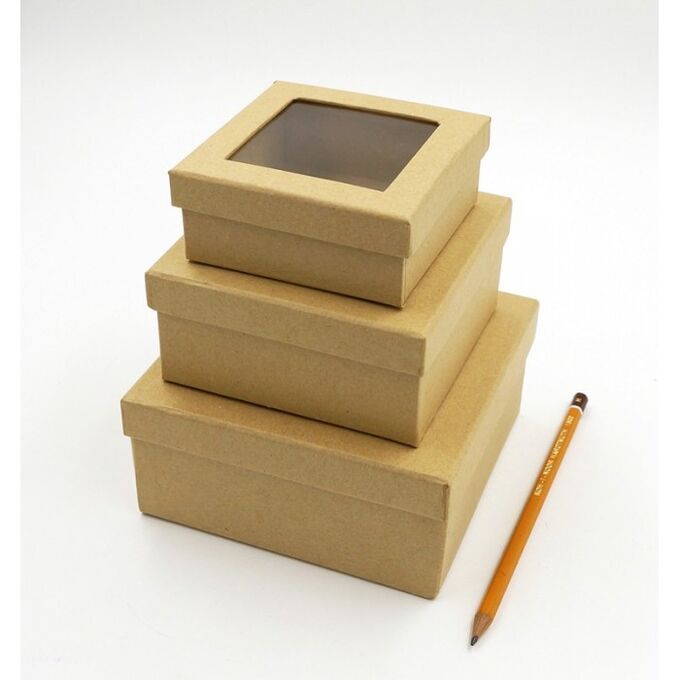 Коробка заготовка с окошком квадрат набор из 3х 14 х14 х 6,5 см