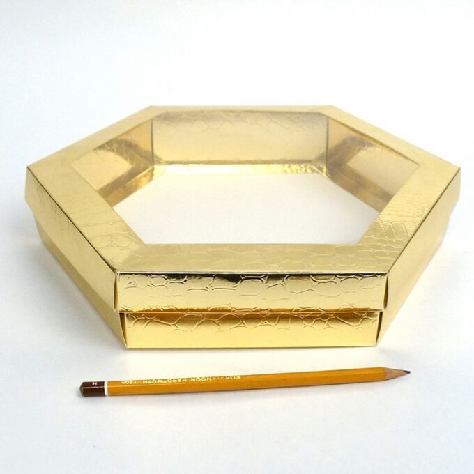 Коробка складная шестиугольная 28,5 х 5,5 см цвет золото 2 части