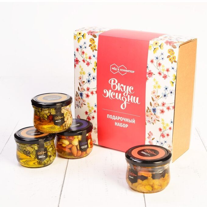 Мёд и конфитюр России Подарочный набор Вкус Жизни ореховое ассорти в меду, тыквенные семечки в меду