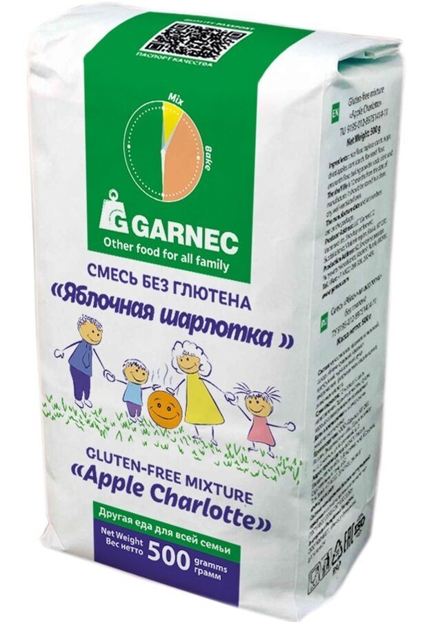 Garnec Смесь для приготовления торта Яблочная шарлотка Без глютена Гарнец 500 гр.