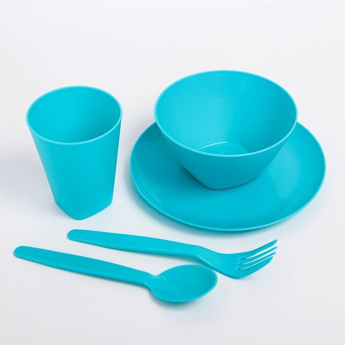 Набор посуды для детей, 5 предметов: тарелка, миска, стакан, ложка и вилка, цвет МИКС