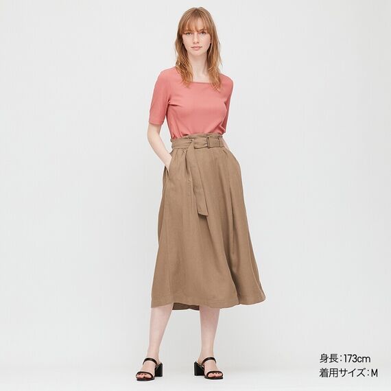 Длинная юбка из льна (длина 79,5-83,5 см), коричневый