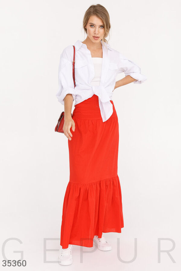Gepur Красная многоярусная юбка-макси