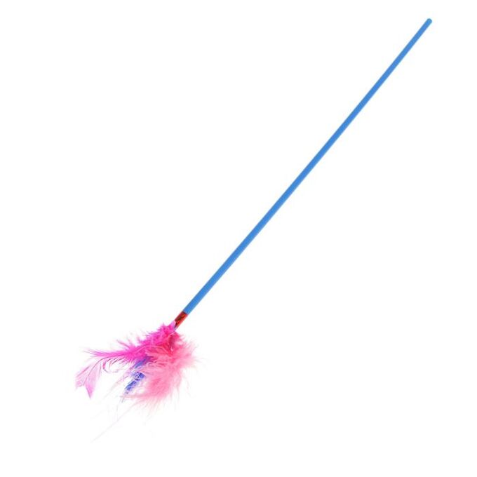 Дразнилка с перьями и блестящей мишурой, ручка 37 см, микс цветов