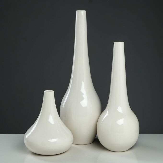 Набор ваз &quot;Мирта&quot;, цвет белый, 48.5/38.5/ 21.5 см, керамика