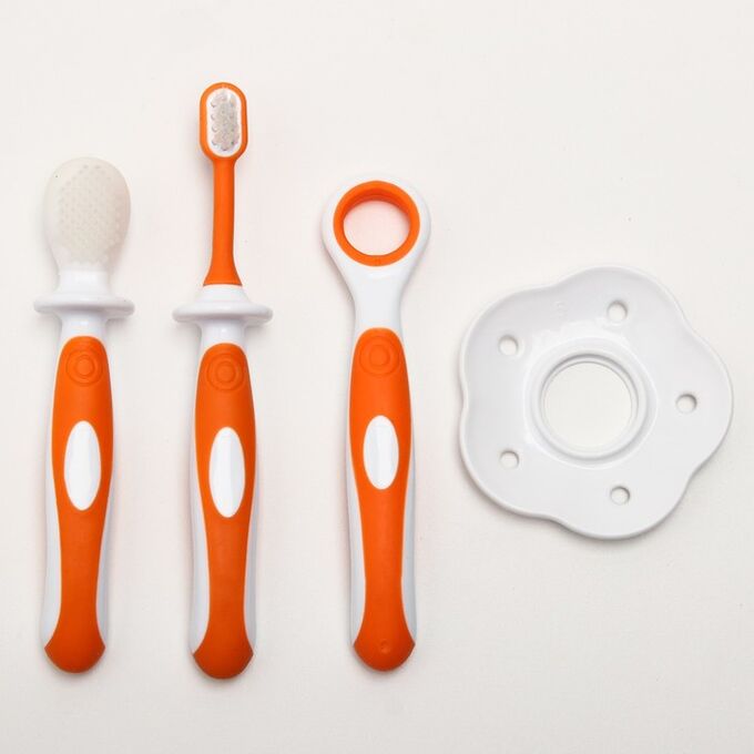 Крошка Я Набор детских зубных щёток-массажеров (силикон/нейлон), с ограничителем, цвет оранжевый