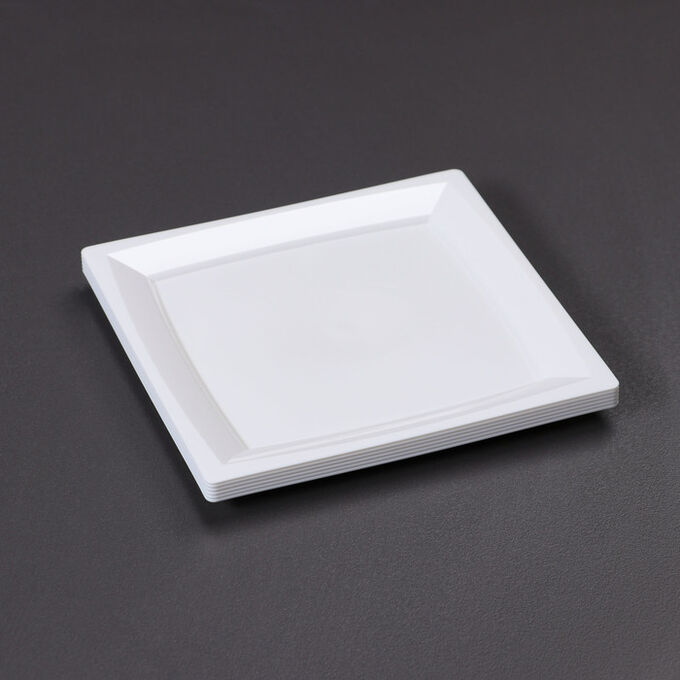 Тарелка квадратная плоская, 18 см, ПП 6 шт/уп, цвет белый