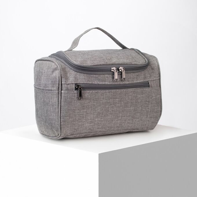 Косметичка-сумочка, отдел на молнии, с крючком, 3 наружных кармана, цвет серый