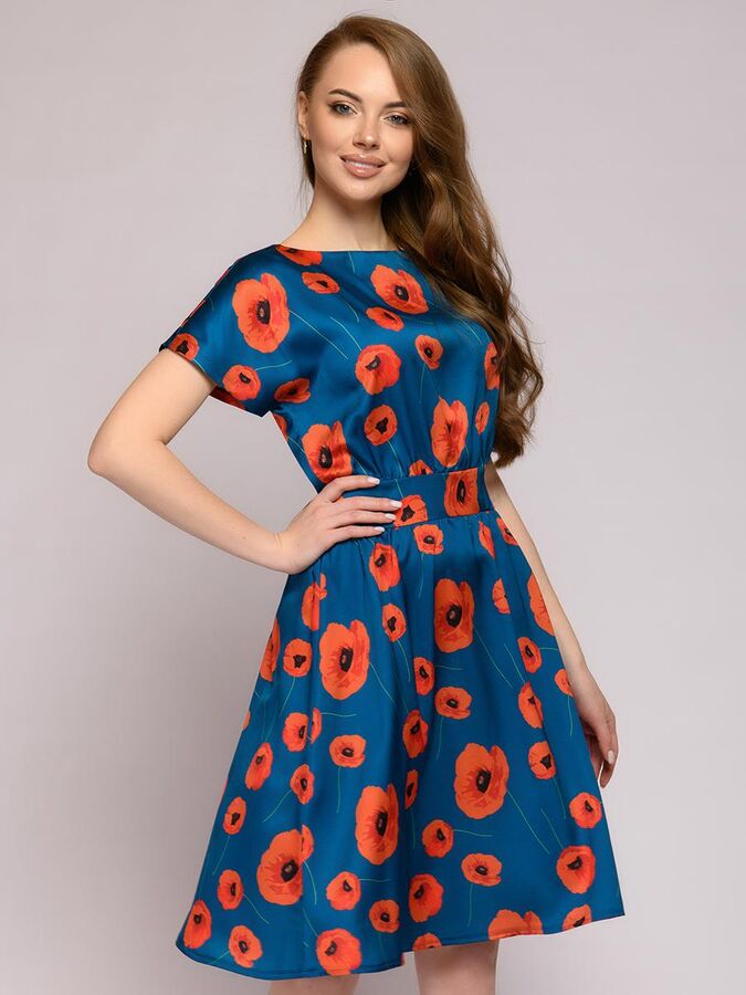 1001 Dress Платье цвета морской волны длины мини с цветочным принтом