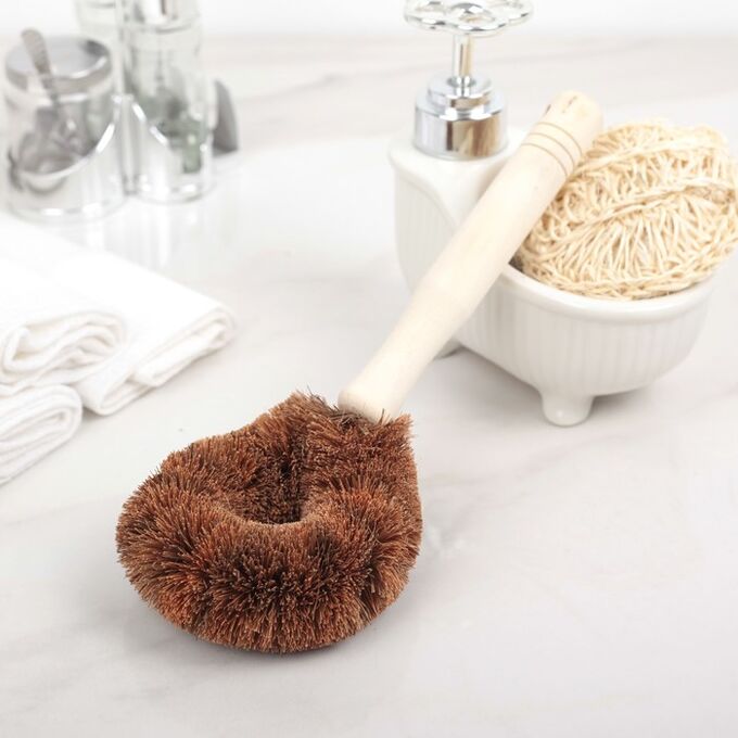 Щётка для чистки посуды Доляна, 8,5x3,5x23 см, щетина кокос, деревянная ручка
