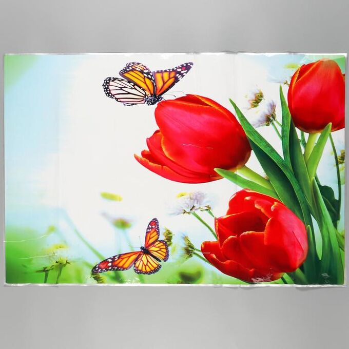 Наклейка на кафельную плитку &quot;Красные тюльпаны и бабочки&quot; 90х60 см