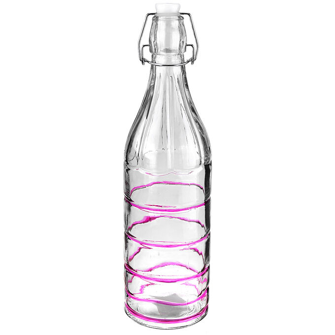 Бутылка стеклянная бугельная крышка &quot;Клин цвет&quot; 1л h31см, д/горла 2см, форма круглая, цвета микс (д/основания 8,5см) (Китай)