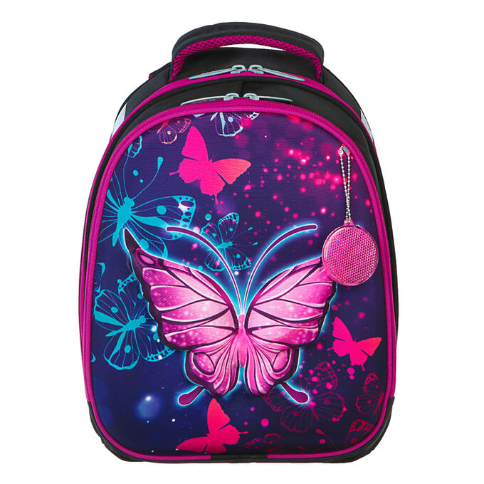 Рюкзак каркасный Calligrata, 3D-рисунок, 38 х 30 х 16, «Неоновая бабочка», фиолетовый