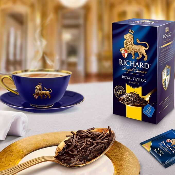 Richard royal tea collection 120. Чай Ричард Роял Цейлон 25пак.. Richard Королевский чай. Чашка чай Ричард Роял Цейлон. Чай Richard logo.