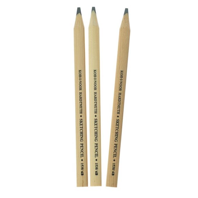Набор 3 штуки карандаш чернографитный Koh-I-Noor 1538, 6B Jumbo, эскизный, плоский (4157780)