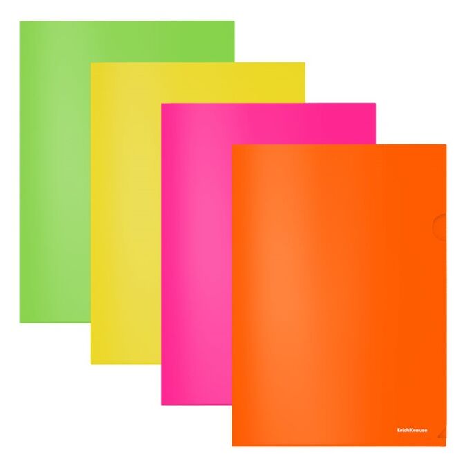 ERICH KRAUSE Папка-уголок А4, 180 мкм, ErichKrause Glossy Neon, прозрачная, микс