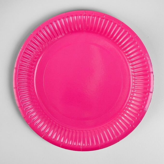 Тарелка бумажная, однотонная, 18 см, набор 6 шт., цвет малиновый