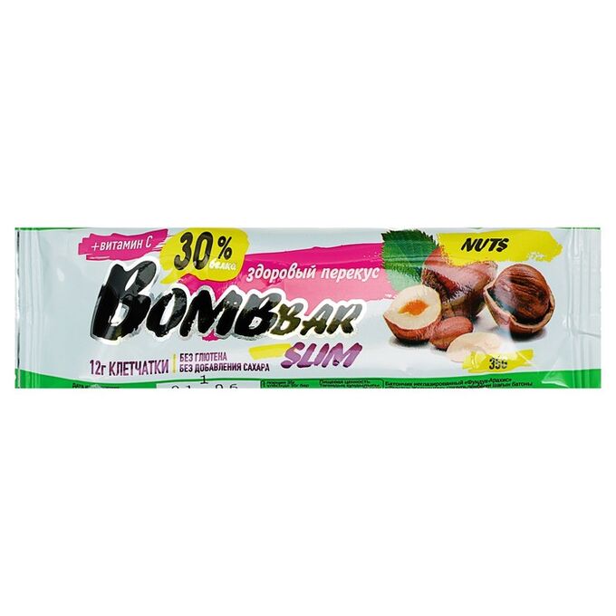 Протеиновый батончик BOMBBAR Slim, фундук-арахис, 35 г