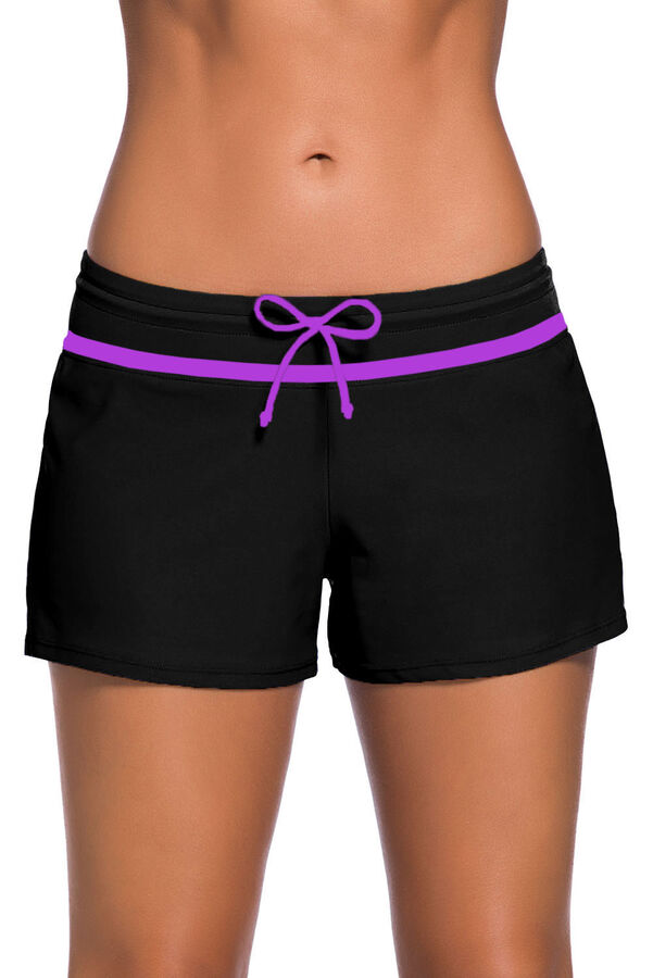 VitoRicci Черные спортивные пляжные шорты с фиолетовой полосой и шнурком
