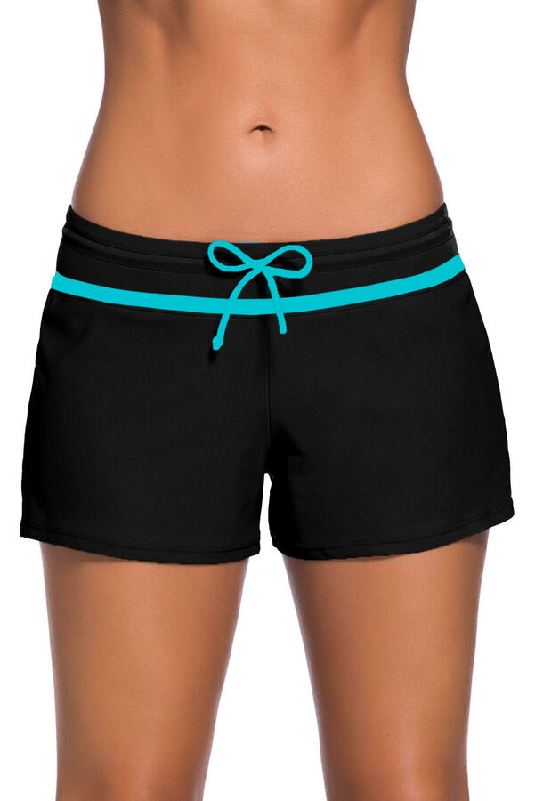 VitoRicci Черные спортивные пляжные шорты с голубой полосой и шнурком