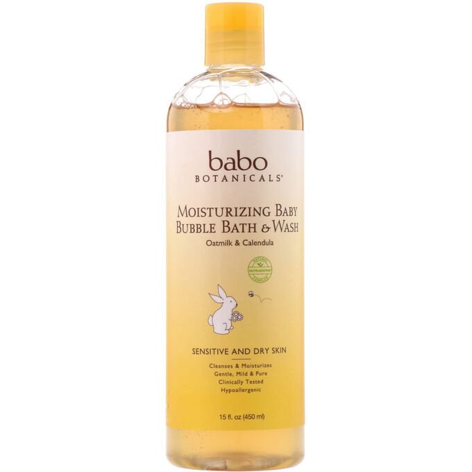 Babo Botanicals, Увлажняющее средство для умывания и ванной Baby Bubble Bath &amp; Wash, календула с овсяным молоком, 15 ж. унц. (450 мл)
