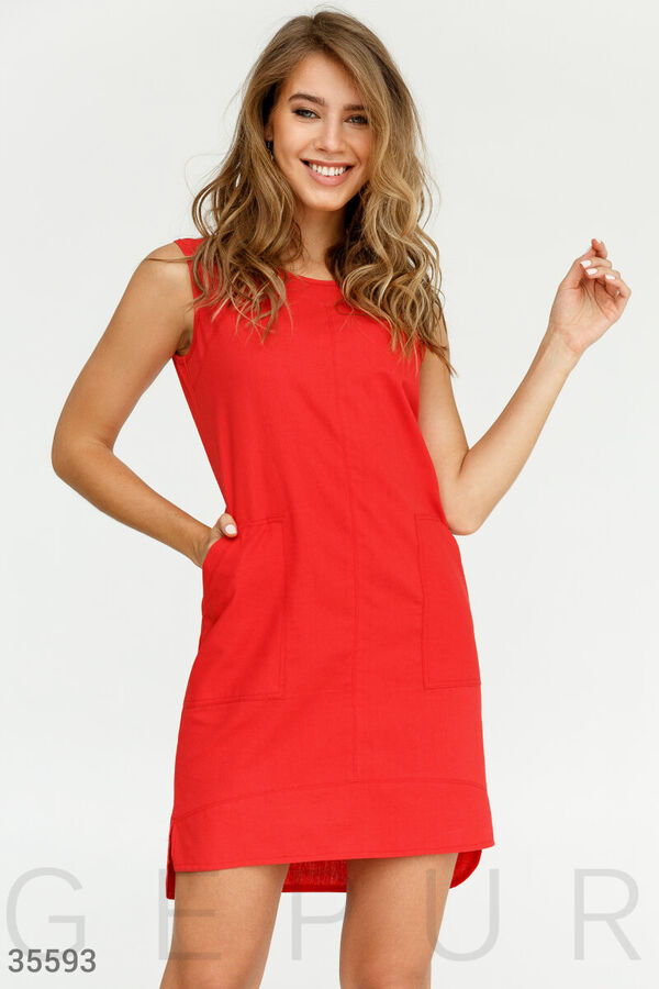 Gepur Строгое летнее платье красного цвета