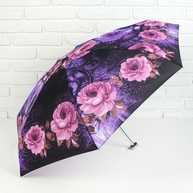 Зонт механический мини «Цветы», 4 сложения, 7 спиц, R = 47 см, цвет фиолетовый
