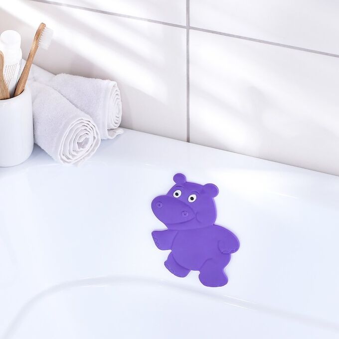 Мини-коврик для ванны Доляна «Бегемотик», 12x13 см, цвет фиолетовый