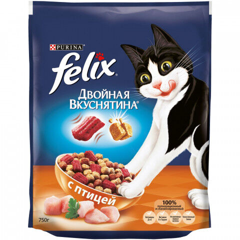 Felix сухой корм для кошек Двойная вкуснятина с птицей 750гр АКЦИЯ!