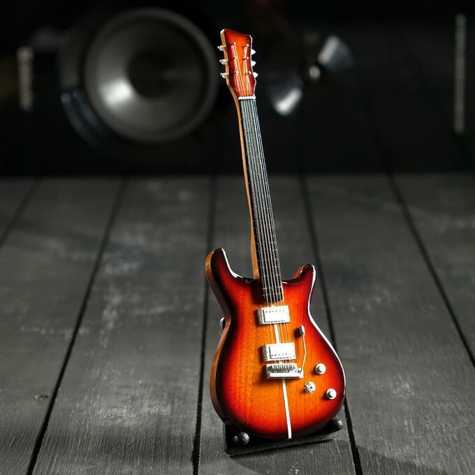 СИМА-ЛЕНД Гитара сувенирная Santana, на подставке, 24x8x2 см, коричневая