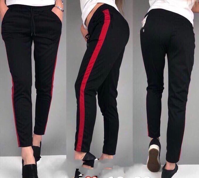 Спортивные штаны женские 3003 &quot;Красная Полоска&quot; Черные