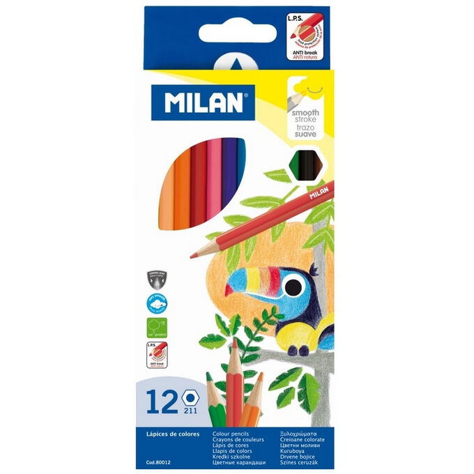 Карандаши цветные 12цв 6-гран Milan, 80012