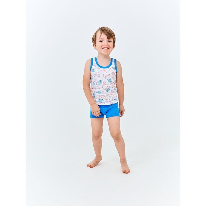 Комплект для мальчика из майки и трусов-боксеров, рост 122-128 см, цвет белый, голубой