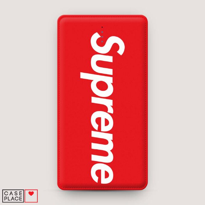 Power bank 10000 mАh Supreme на красном фоне