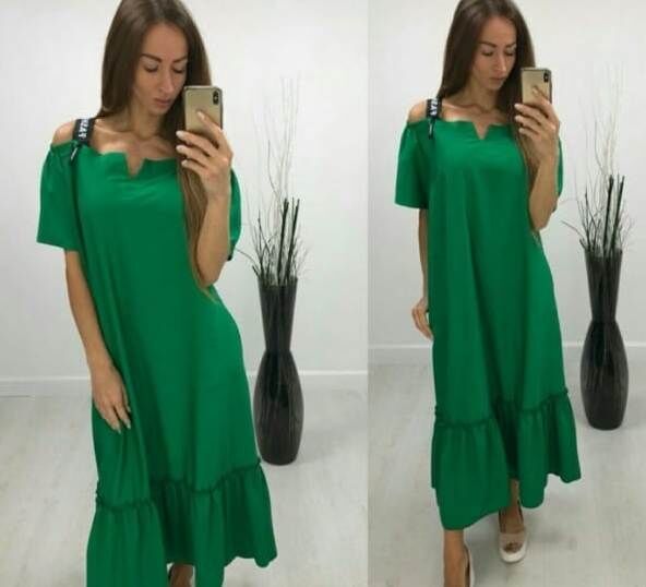 Платье 6506 &quot;Однотон Вырез Лодочка&quot; Зеленое