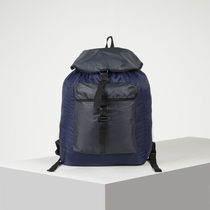 Рюкзак туристический, 25 л, отдел на шнурке, наружный карман, цвет синий/серый