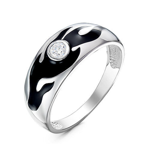 Artefakt Серебряное кольцо с бесцветным фианитом и черной эмалью - 1280